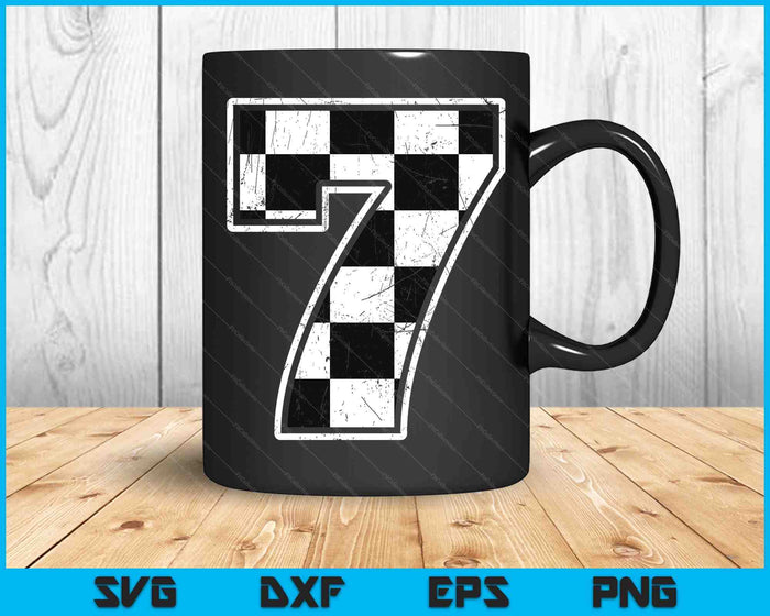 Feestvarken 7 zeven raceauto 7e verjaardag racewagen vlag SVG PNG digitale snijbestanden