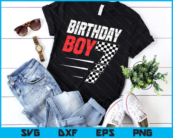 Kids Birthday Boy 7 Seven Racing Flag 7th Birthday Race Car SVG PNG Digital Cutting Files