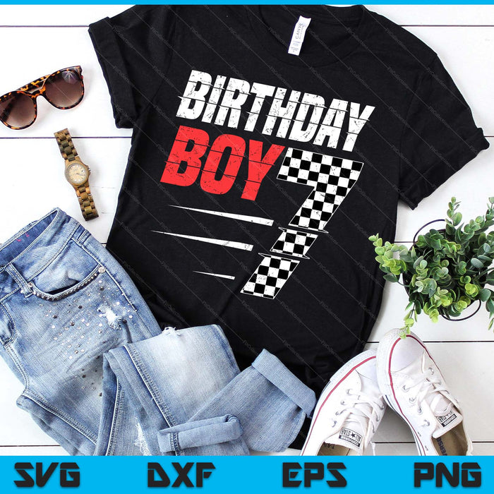 Kids Birthday Boy 7 Seven Racing Flag 7th Birthday Race Car SVG PNG Digital Cutting Files