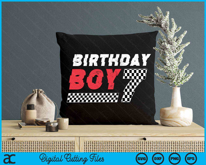 Kids Birthday Boy 7 Seven Racing Flag 7th Birthday Race Car Toddler SVG PNG Digital Cutting File