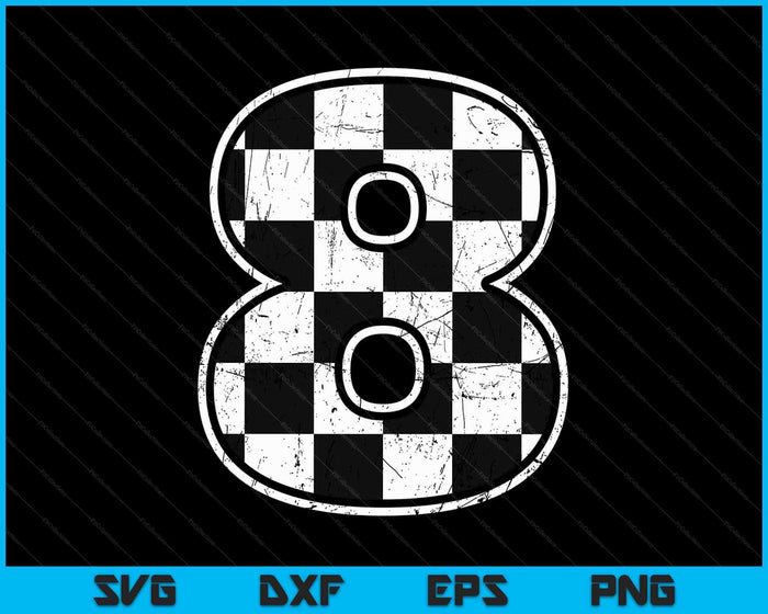 Feestvarken 8 acht raceauto 8e verjaardag racewagen vlag SVG PNG digitale snijbestanden