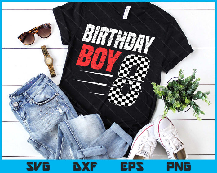 Kids Birthday Boy 8 Eight Racing Flag 8th Birthday Race Car SVG PNG Digital Cutting Files