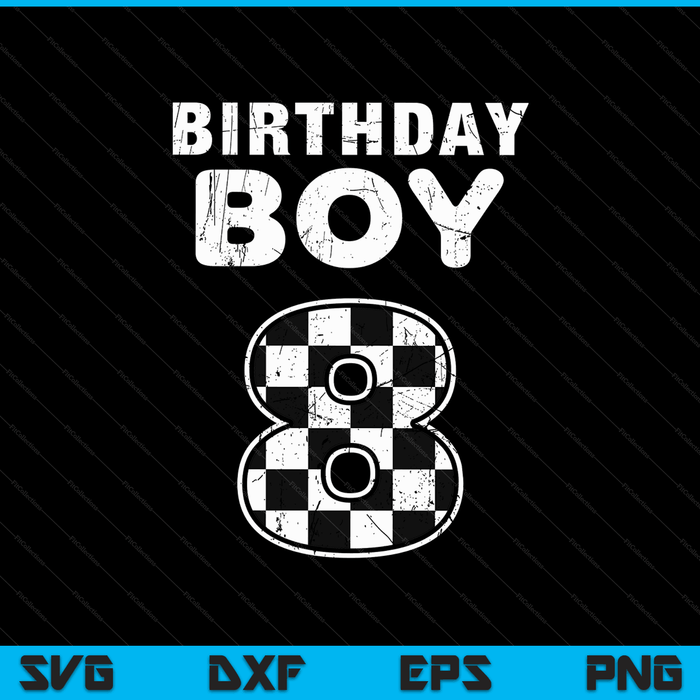 Kids birthday boy 8 two race car 8th racing car driver SVG cut file