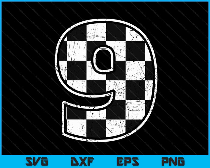 Feestvarken 9 negen raceauto 9e verjaardag racewagen vlag SVG PNG digitale snijbestanden