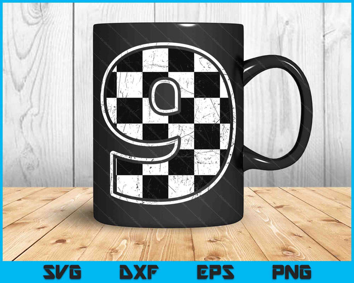 Birthday Boy 9 Nine Race Car 9th Birthday Racing Car Flag SVG PNG Digital Cutting Files