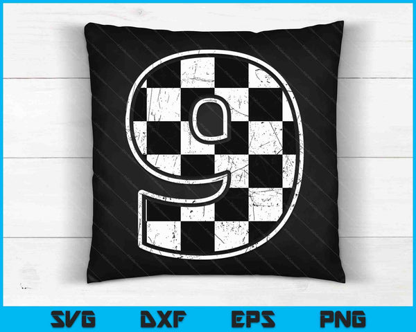 Feestvarken 9 negen raceauto 9e verjaardag racewagen vlag SVG PNG digitale snijbestanden