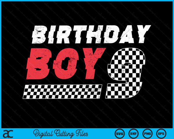 Kids Birthday Boy 9 Nine Racing Flag 9th Birthday Race Car Toddler SVG PNG Digital Cutting File