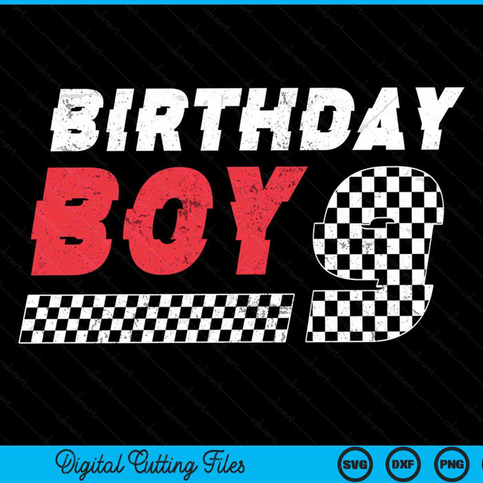 Kids Birthday Boy 9 Nine Racing Flag 9th Birthday Race Car Toddler SVG PNG Digital Cutting File