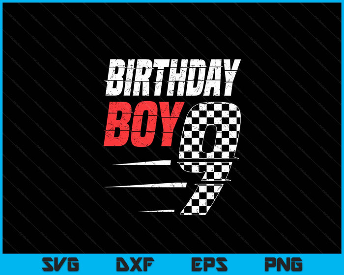 Kids Birthday Boy 9 Nine Racing Flag 9th Birthday Race Car SVG PNG Digital Cutting Files