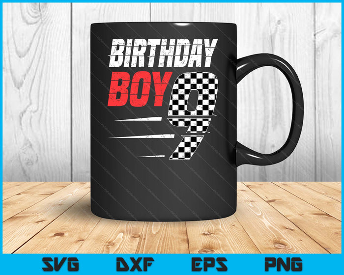 Kids Birthday Boy 9 Nine Racing Flag 9th Birthday Race Car SVG PNG Digital Cutting Files