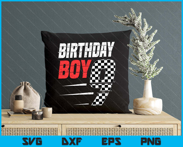 Kids Birthday Boy 9 Nine Racing Flag 9th Birthday Race Car SVG PNG Digital Cutting Files