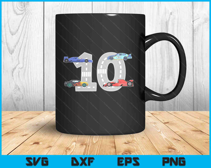 Kids Birthday Party Boy 10 Ten Race Car 10th Driver Racing Car SVG PNG Digital Printable Files