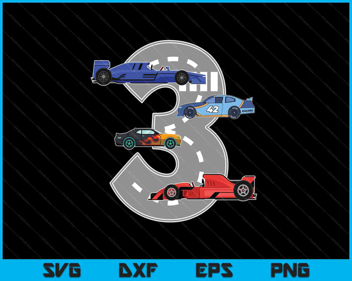 Kids Birthday Party Boy 3 Three Race Car 3rd Driver Racing Car SVG PNG Digital Printable Files