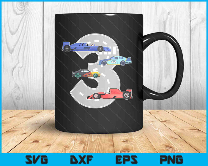 Kids Birthday Party Boy 3 Three Race Car 3rd Driver Racing Car SVG PNG Digital Printable Files