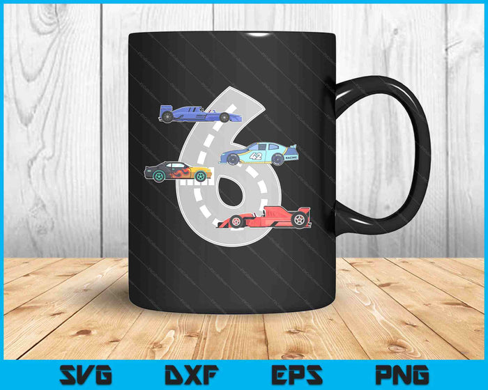 Kids Birthday Party Boy 6 Six Race Car 6th Driver Racing Car SVG PNG Digital Printable Files