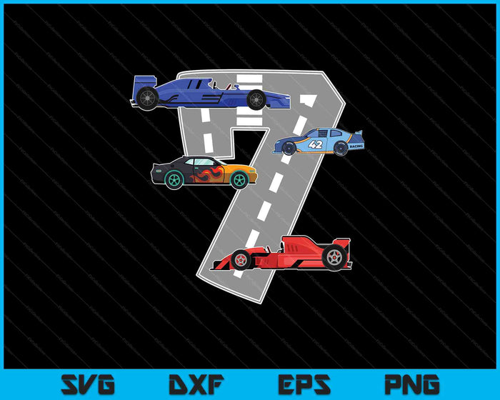 Kids Birthday Party Boy 7 Seven Race Car 7th Driver Racing Car SVG PNG Digital Printable Files