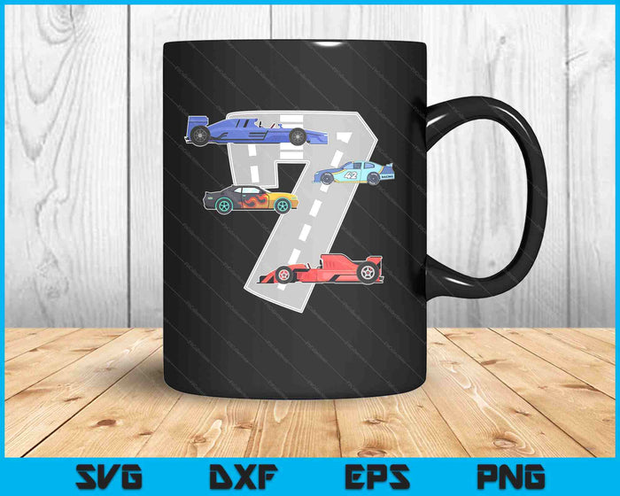 Kids Birthday Party Boy 7 Seven Race Car 7th Driver Racing Car SVG PNG Digital Printable Files