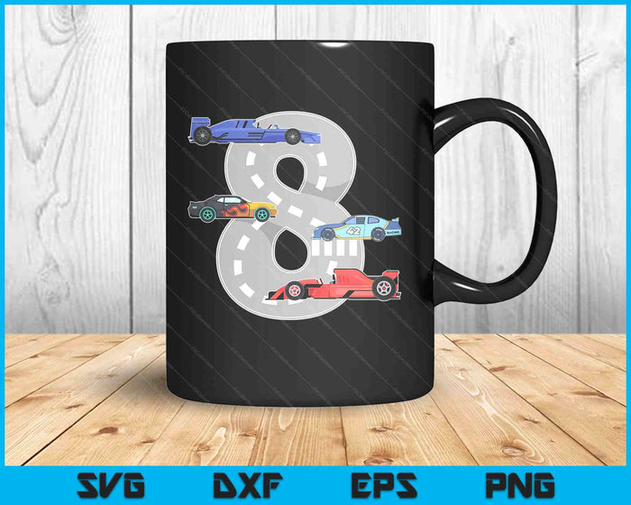 Kids Birthday Party Boy 8 Eight Race Car 8th Driver Racing Car SVG PNG Digital Printable Files