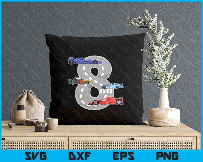 Kids Birthday Party Boy 8 Eight Race Car 8th Driver Racing Car SVG PNG Digital Printable Files