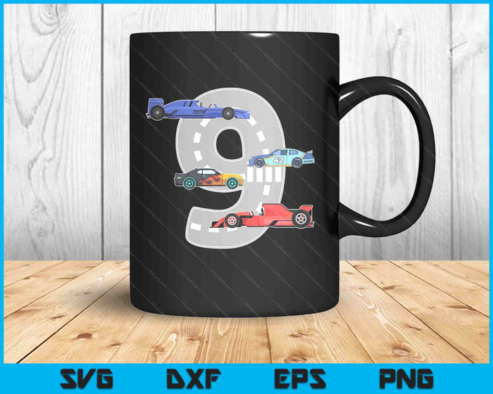 Kids Birthday Party Boy 9 Nine Race Car 9th Driver Racing Car SVG PNG Digital Printable Files