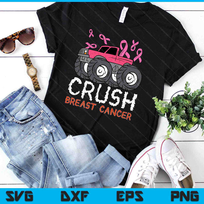 Kinderen Crush Breast Cancer Awareness Monster Truck SVG PNG digitale snijbestanden