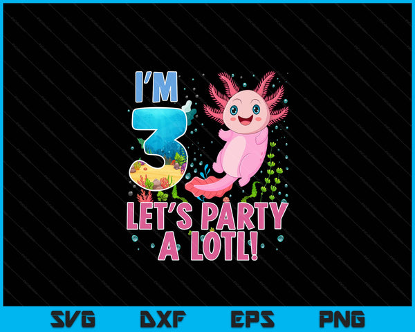 Kids Cute Axolotl Motif 3 year old Axolotl Lover 3th Birthday SVG PNG Digital Printable Files