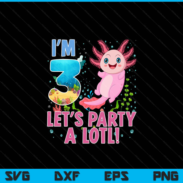 Kinderen schattig Axolotl motief 3-jarige Axolotl minnaar 3e verjaardag SVG PNG digitale afdrukbare bestanden