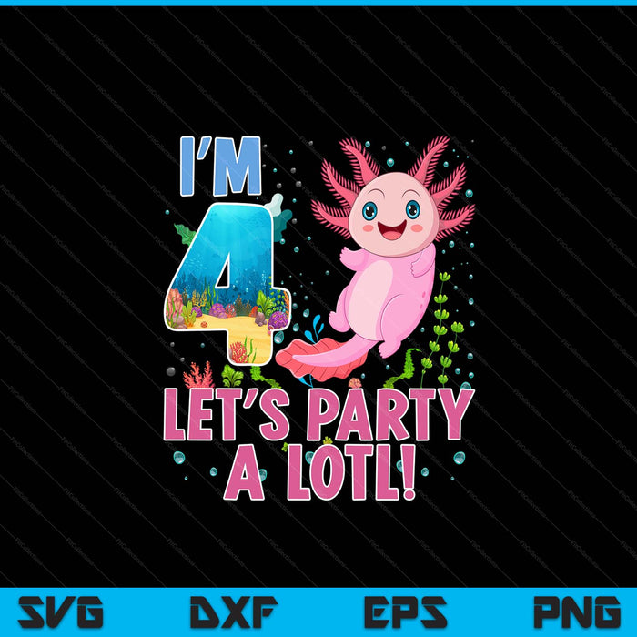 Kids Cute Axolotl Motif 4 year old Axolotl Lover 4th Birthday SVG PNG Digital Printable Files