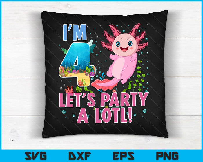 Kids Cute Axolotl Motif 4 year old Axolotl Lover 4th Birthday SVG PNG Digital Printable Files