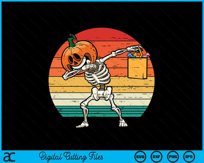 Kids Dabbing Pumpkin Skeleton Candy Retro SVG PNG Digital Cutting File