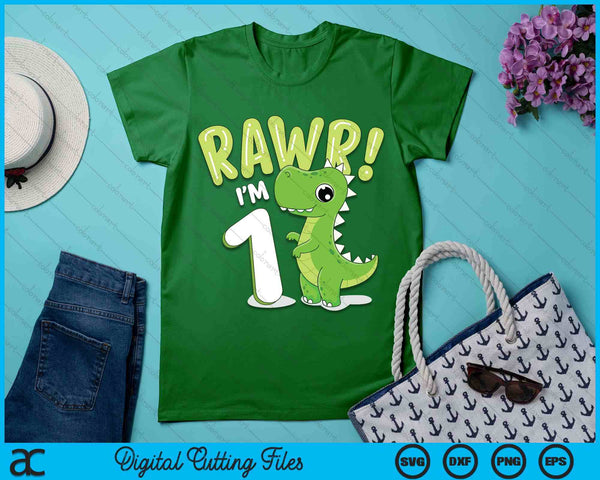 Kids Dinosaur 1st Birthday Outfit Dinosaur Birthday Party SVG PNG Digital Printable Files - on a t-shirt