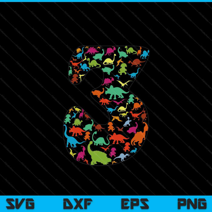 Kids Dinosaur 3rd Birthday Boy 3 Years T-Rex Party Rawr I'm 3 SVG PNG Digital Cutting Files