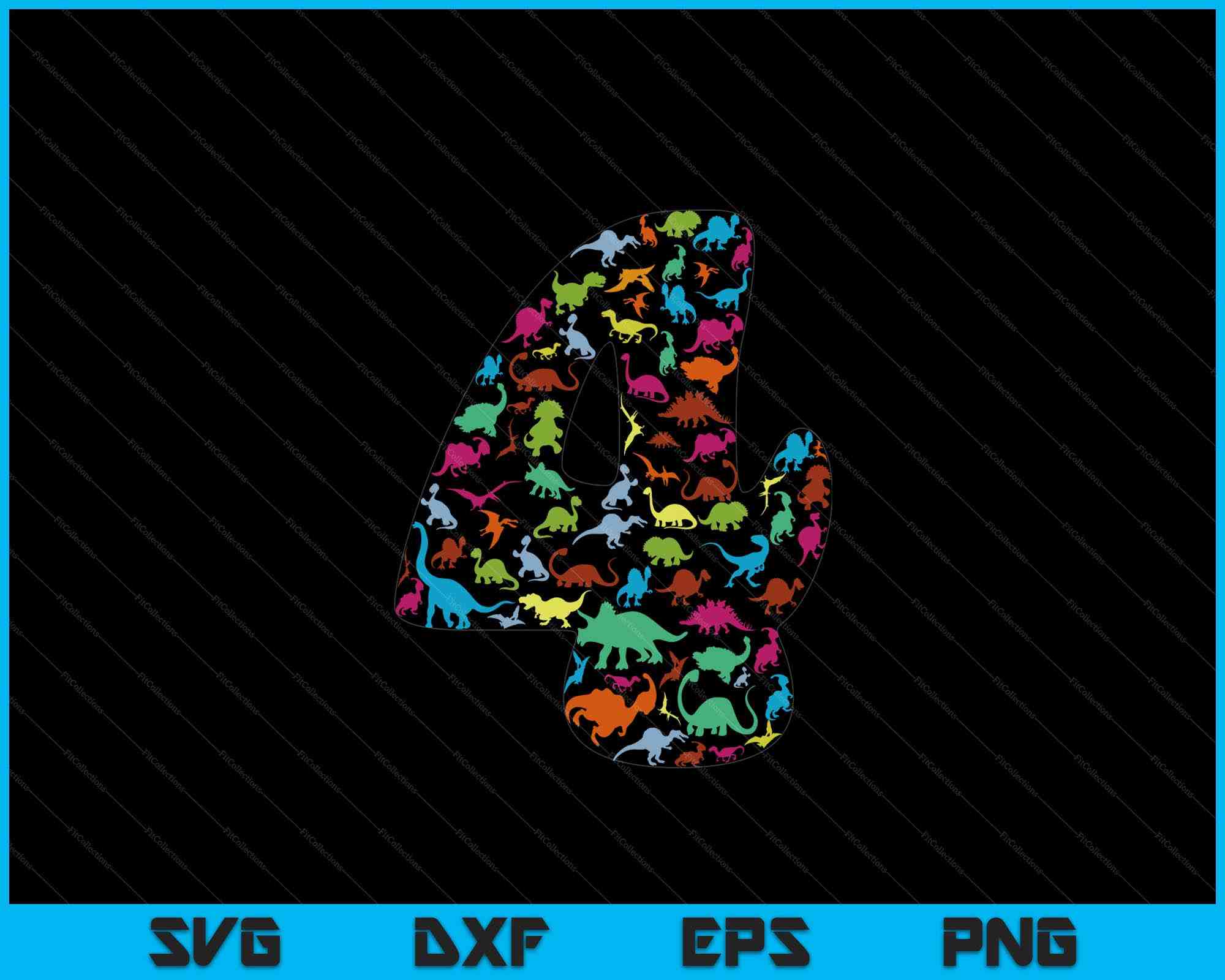 Yearst Kids Dinosaur 4th Birthday Boy T-Rex Party Rawr I'm 4 SVG PNG Files ...
