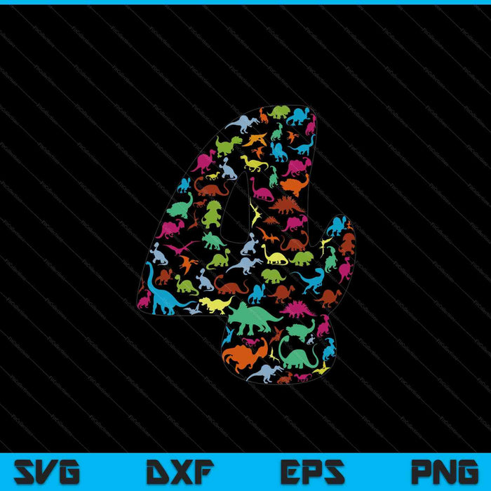 Kids Dinosaur 4th Birthday Boy 4 Years T-Rex Party Rawr I'm 4 SVG PNG Digital Cutting Files