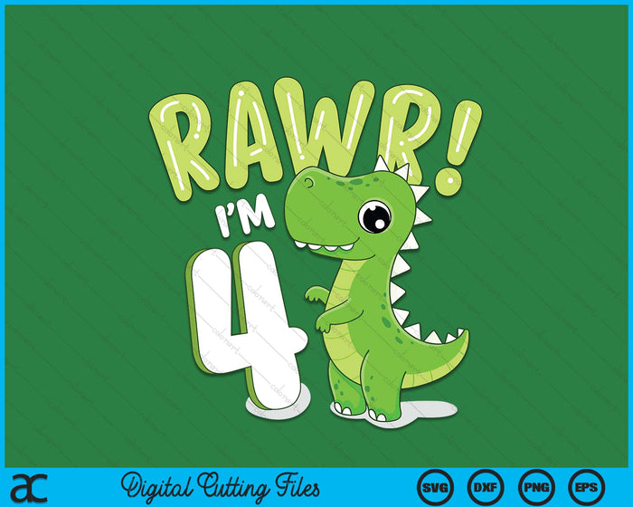 Kids Dinosaur 4th Birthday Outfit Dinosaur Birthday Party SVG PNG Digital Printable Files
