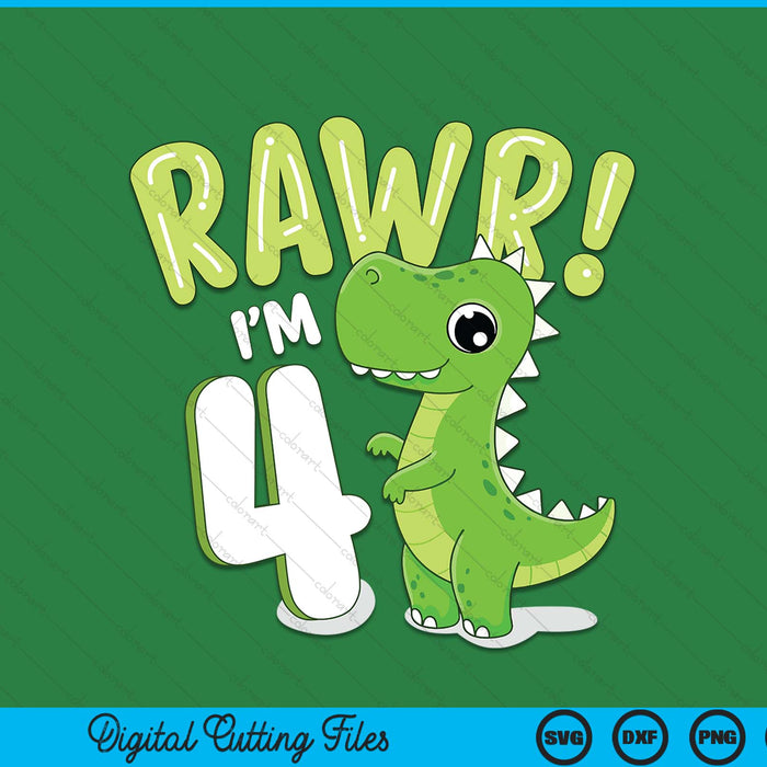 Kids Dinosaur 4th Birthday Outfit Dinosaur Birthday Party SVG PNG Digital Printable Files