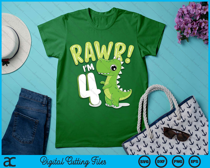 Kids Dinosaur 4th Birthday Outfit Dinosaur Birthday Party SVG PNG Digital Printable Files