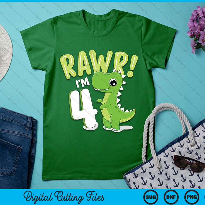 Kids Dinosaur 4th Birthday Outfit Dinosaur Birthday Party SVG PNG Digital Printable Files