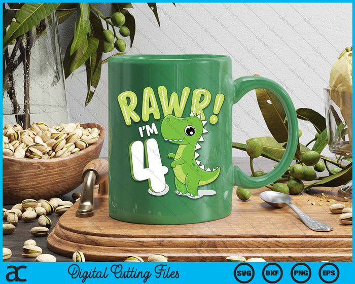 Kids Dinosaur 4th Birthday Outfit Dinosaur Birthday Party SVG PNG Digital Printable Files