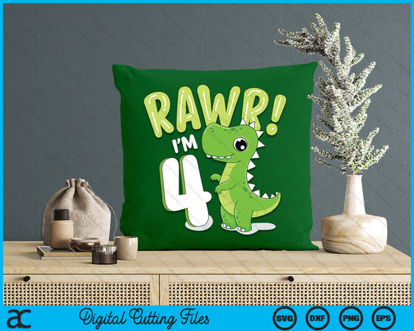 Kids Dinosaur 4th Birthday Outfit Dinosaur Birthday Party SVG PNG Digital Printable Files