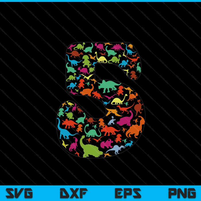 Kids Dinosaur 5th Birthday Boy 5 Years T-Rex Party Rawr I'm 5 SVG PNG Digital Cutting Files