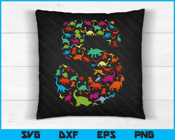 Kids Dinosaur 5th Birthday Boy 5 Years T-Rex Party Rawr I'm 5 SVG PNG Digital Cutting Files