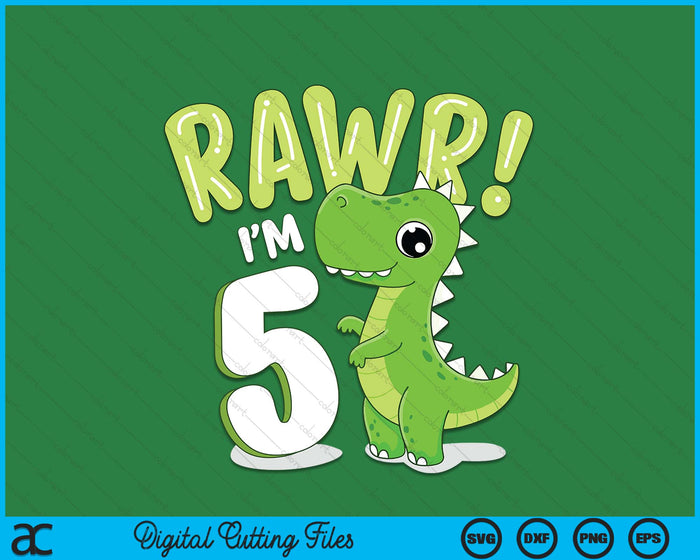 Kids Dinosaur 5th Birthday Outfit Dinosaur Birthday Party SVG PNG Digital Printable Files