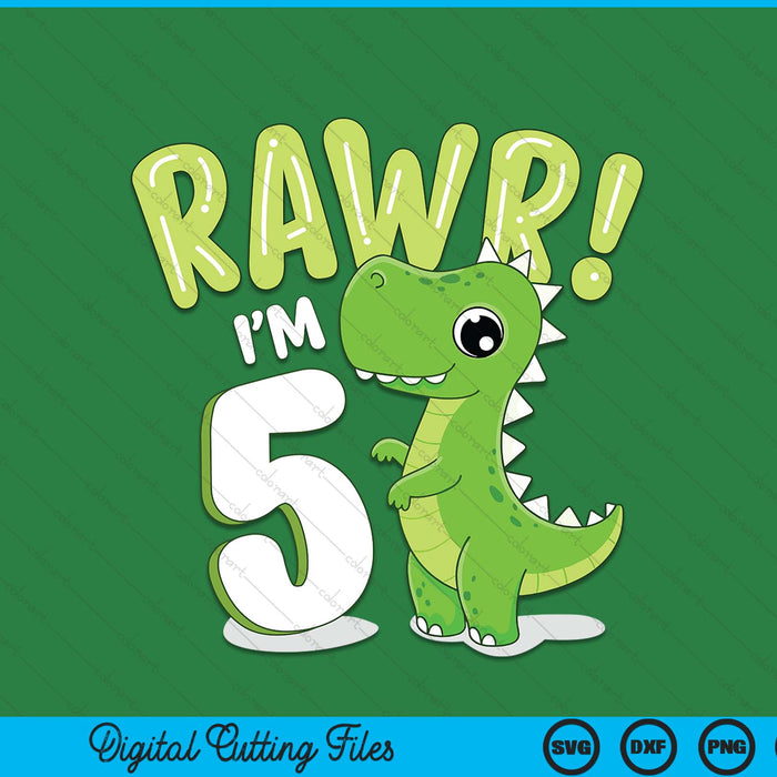 Kids Dinosaur 5th Birthday Outfit Dinosaur Birthday Party SVG PNG Digital Printable Files