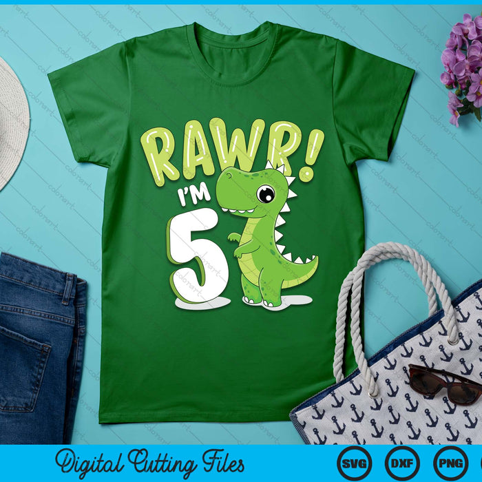 Kids Dinosaur 5th Birthday Outfit Dinosaur Birthday Party SVG PNG Digital Printable Files