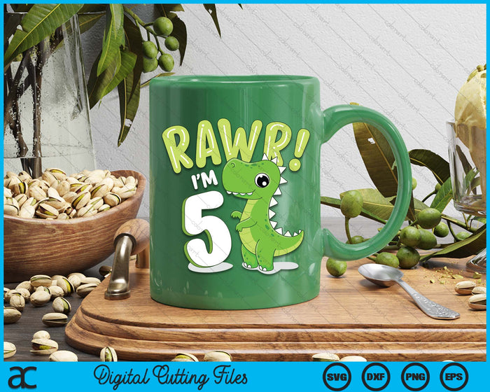 Kids Dinosaur 5th Birthday Outfit Dinosaur Birthday Party SVG PNG Digital Printable Files