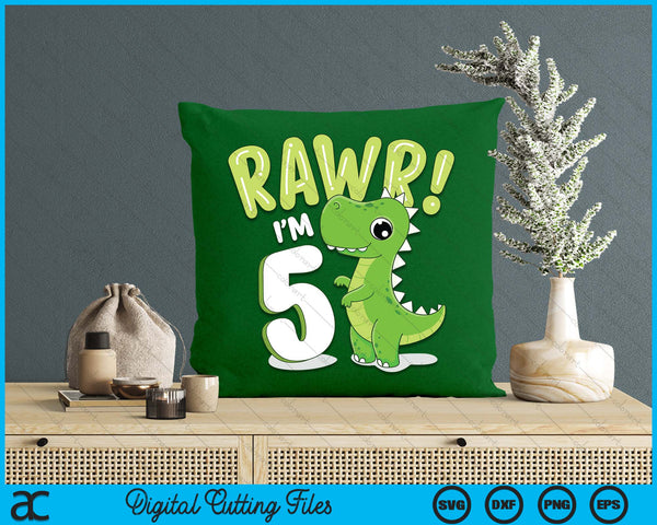 Kids Dinosaur 5th Birthday Outfit Dinosaur Birthday Party SVG PNG Digital Printable Files