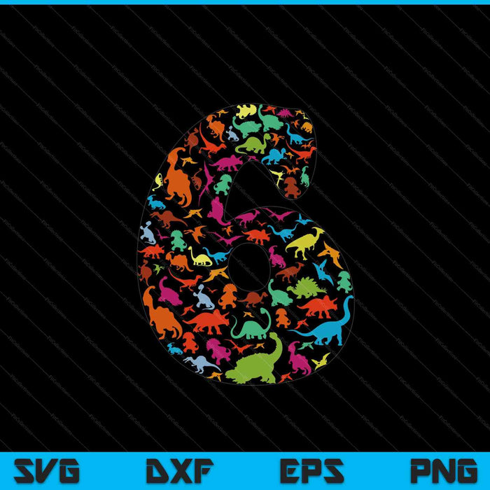 Kids Dinosaur 6th Birthday Boy 6 Years T-Rex Party Rawr I'm 6 SVG PNG Digital Cutting Files