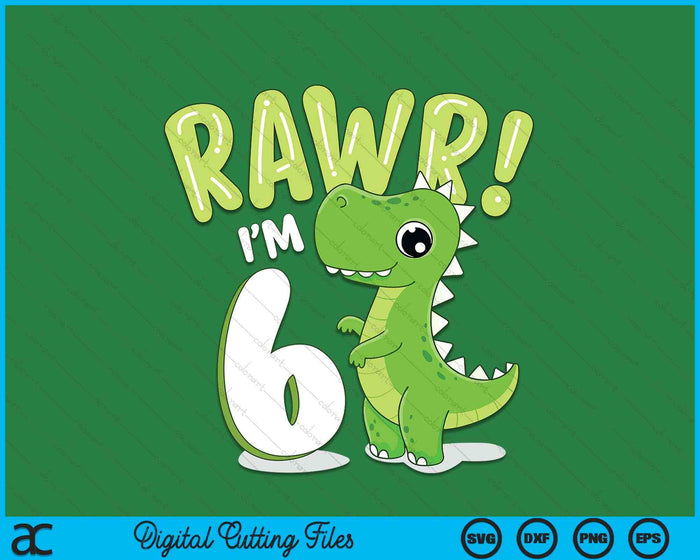 Kids Dinosaur 6th Birthday Outfit Dinosaur Birthday Party SVG PNG Digital Printable Files