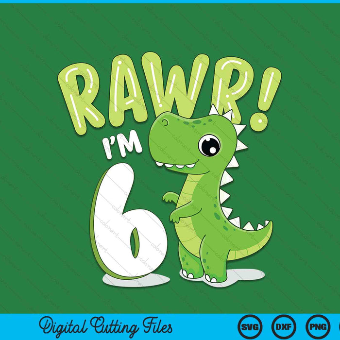 Kids Dinosaur 6th Birthday Outfit Dinosaur Birthday Party SVG PNG Digital Printable Files